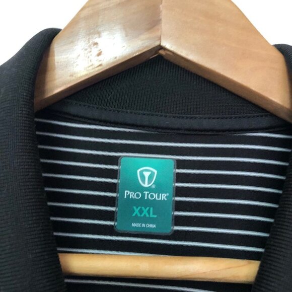 Pro Tour Polo Style Golf Shirt Size XXL Black and White Stripe EUC - Picture 3 of 8